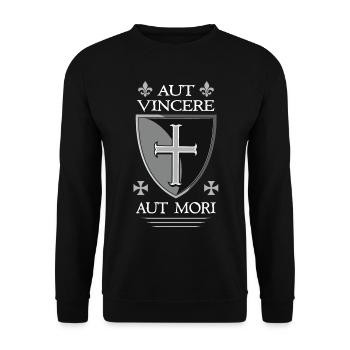Bouclier templier + citation templière - Sweat-shirt Unisexe - noir - Devant - Alina (178cm) & Michal (187cm)