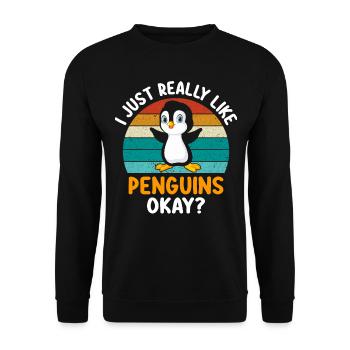 Penguin Alarm T-shirt Gift Idea - Unisex Sweatshirt - black - Front - Alina (178cm) & Michal (187cm)