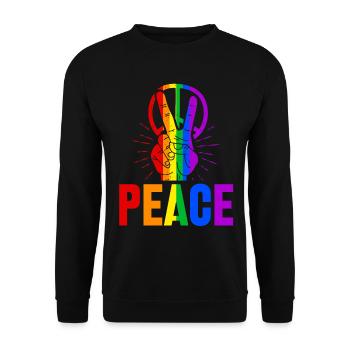 Regenbogen Gay Peace T-shirt Geschenk - Unisex Pullover - Schwarz - Vorne - Alina (178cm) & Michal (187cm)