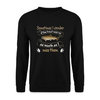 Vintage Fliegenfischer Angler Sonnenuntergang - Unisex Pullover - Schwarz - Vorne - Alina (178cm) & Michal (187cm)