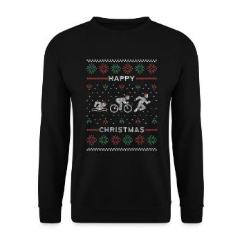 Triathlon Ugly Weihnachten sweater - Unisex Pullover - Schwarz - Vorne - Alina (178cm) & Michal (187cm)