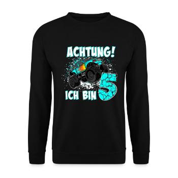 Monstertruck 5. Geburtstag Junge - Unisex Pullover - Schwarz - Vorne - Alina (178cm) & Michal (187cm)