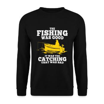 Angler Spruch zum Angeln Angel - Unisex Pullover - Schwarz - Vorne - Alina (178cm) & Michal (187cm)