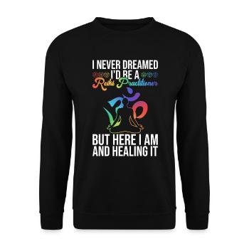 Reiki Praktiker Und Energie - Unisex Sweatshirt - black - Front - Alina (178cm) & Michal (187cm)