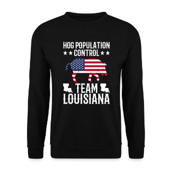 Schweinejagd Louisiana Design Für Die - Unisex Pullover - Schwarz - Vorne - Alina (178cm) & Michal (187cm)