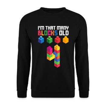 Blockgebäude Geburtstagsdesign Für 4 Jahre Junge - Unisex Sweatshirt - black - Front - Alina (178cm) & Michal (187cm)