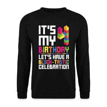 Blockgebäude Geburtstagsdesign Für 4 Jahre Junge - Unisex Sweatshirt - black - Front - Alina (178cm) & Michal (187cm)
