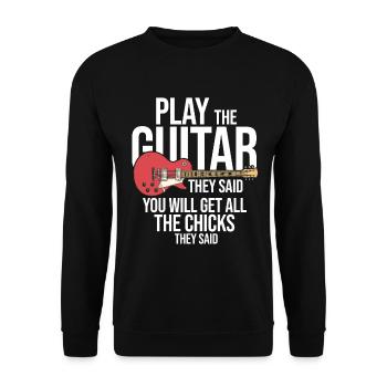 Akustik Spruch Für E-Gitarre Konzert Gitarre - Unisex Pullover - Schwarz - Vorne - Alina (178cm) & Michal (187cm)