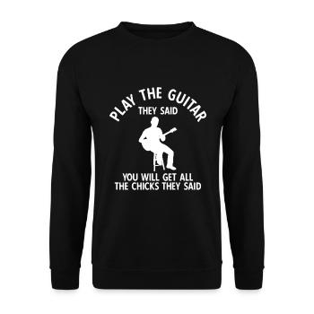 Akustik Spruch Für E-Gitarre Konzert Gitarre - Unisex Pullover - Schwarz - Vorne - Alina (178cm) & Michal (187cm)
