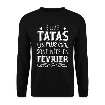 Anniversaire Tante Tata Février Cadeau - Sweat-shirt Unisexe - noir - Devant - Alina (178cm) & Michal (187cm)