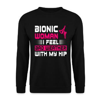 Hüftersatz-op-design Für Bionische Hüftfrau - Unisex Sweatshirt - black - Front - Alina (178cm) & Michal (187cm)