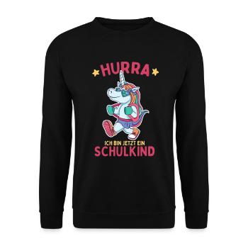 Hurra ich bin jetzt ein Schulkind - Unisex Pullover - Schwarz - Vorne - Alina (178cm) & Michal (187cm)