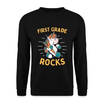 Hello 1st Grade - Hello First Grade Rocks - Unisex Sweatshirt - black - Front - Alina (178cm) & Michal (187cm)