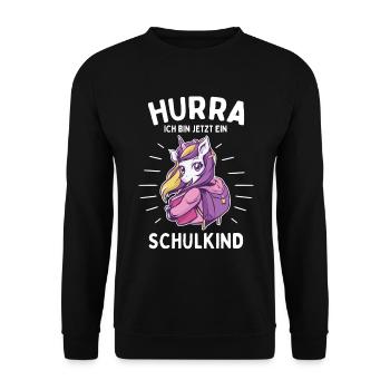 Hurra ich bin jetzt ein Schulkind - Unisex Pullover - Schwarz - Vorne - Alina (178cm) & Michal (187cm)