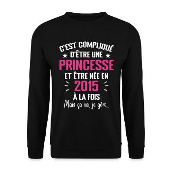 Princesse Née en 2015 - Cadeau D'anniversaire 2015 - Sweat-shirt Unisexe - noir - Devant - Alina (178cm) & Michal (187cm)