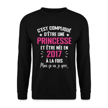 Princesse Née en 2017 - Cadeau D'anniversaire 2017 - Sweat-shirt Unisexe - noir - Devant - Alina (178cm) & Michal (187cm)