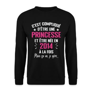 Princesse Née en 2014 - Cadeau D'anniversaire 2014 - Sweat-shirt Unisexe - noir - Devant - Alina (178cm) & Michal (187cm)