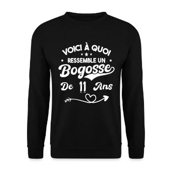 Bogosse 11 ans Cadeau Humour Anniversaire 11 ans - Sweat-shirt Unisexe - noir - Devant - Alina (178cm) & Michal (187cm)