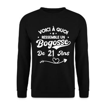 Bogosse 21 ans Cadeau Humour Anniversaire 21 ans - Sweat-shirt Unisexe - noir - Devant - Alina (178cm) & Michal (187cm)