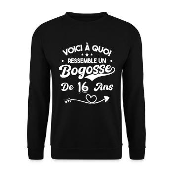 Bogosse 16 ans Cadeau Humour Anniversaire 16 ans - Sweat-shirt Unisexe - noir - Devant - Alina (178cm) & Michal (187cm)