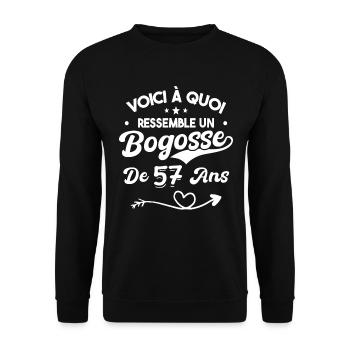 Bogosse 57 ans Cadeau Humour Anniversaire 57 ans - Sweat-shirt Unisexe - noir - Devant - Alina (178cm) & Michal (187cm)