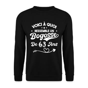 Bogosse 63 ans Cadeau Humour Anniversaire 63 ans - Sweat-shirt Unisexe - noir - Devant - Alina (178cm) & Michal (187cm)