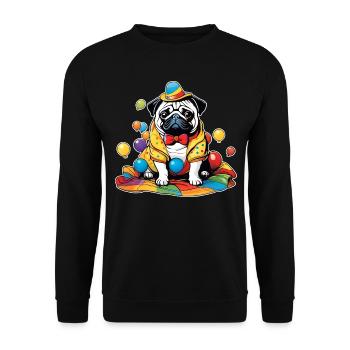 Niedlicher Mops mit Hut - Unisex Pullover - Schwarz - Vorne - Alina (178cm) & Michal (187cm)
