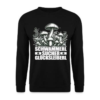 Pilzsammler Glücksleiberl - Unisex Pullover - Schwarz - Vorne - Alina (178cm) & Michal (187cm)