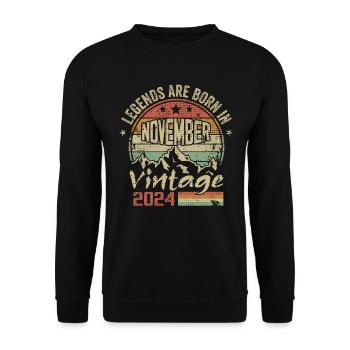 November 2024, Retro-Vintage-Geburtstagsgeschenk - Unisex Pullover - Schwarz - Vorne - Alina (178cm) & Michal (187cm)