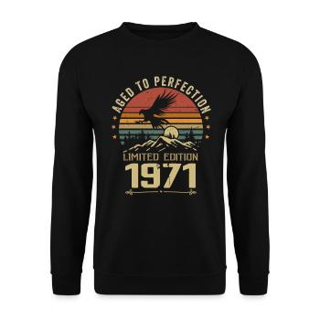1971 Original Vintage Retro 1971 Jubiläum - Unisex Pullover - Schwarz - Vorne - Alina (178cm) & Michal (187cm)