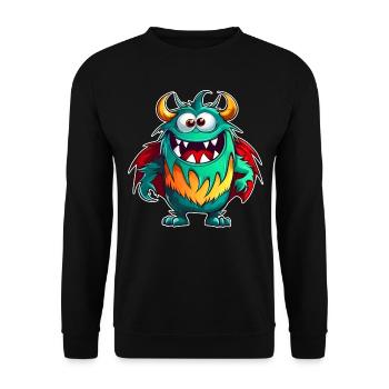 Cute laughing monster with superhero cape - Unisex Sweatshirt - black - Front - Alina (178cm) & Michal (187cm)