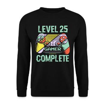 Level 25 Abschließen 25 Jahre Gamer Level 25 Abschließen - Unisex Pullover - Schwarz - Vorne - Alina (178cm) & Michal (187cm)