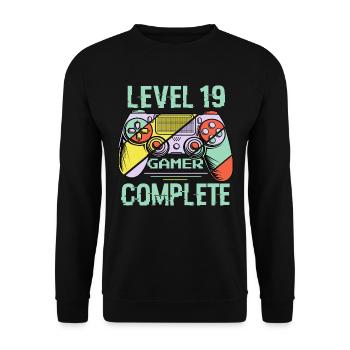 Level 19 Complete 19 Years Gamer Level 19 Complete - Unisex Sweatshirt - black - Front - Alina (178cm) & Michal (187cm)