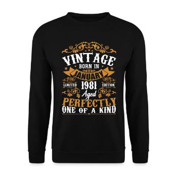Janvier 1981 Vintage Anniversaire Rétro Cadeau - Sweat-shirt Unisexe - noir - Devant - Alina (178cm) & Michal (187cm)