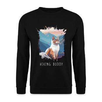 Hiking Buddy - Cute cat on the mountain top - Unisex Sweatshirt - black - Front - Alina (178cm) & Michal (187cm)