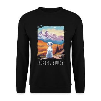 Hiking Buddy - Cute White Dog at the Summit - Unisex Sweatshirt - black - Front - Alina (178cm) & Michal (187cm)
