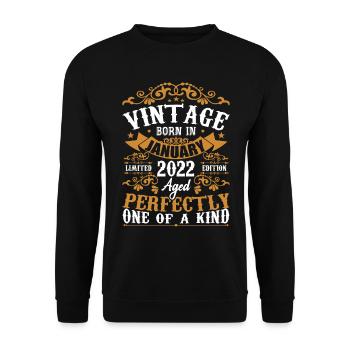 Janvier 2022 Vintage Anniversaire Rétro Cadeau - Sweat-shirt Unisexe - noir - Devant - Alina (178cm) & Michal (187cm)