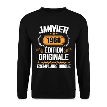 Jubiläumsgeschenk Jahrgang Januar 1968 - 1968 - Unisex Pullover - Schwarz - Vorne - Alina (178cm) & Michal (187cm)