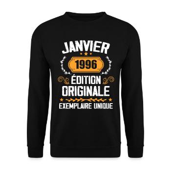 Jubiläums-Vintage-Geschenk Januar 1996 - 1996 - Unisex Pullover - Schwarz - Vorne - Alina (178cm) & Michal (187cm)
