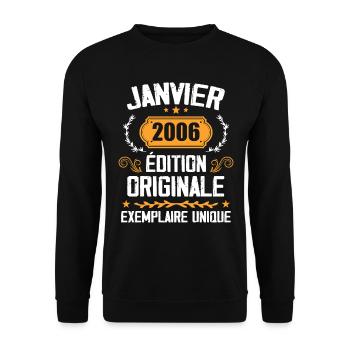 Jubiläum Vintage Geschenk Januar 2006 - 2006 - Unisex Pullover - Schwarz - Vorne - Alina (178cm) & Michal (187cm)