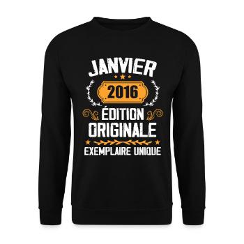 Anniversaire Cadeau Millésime Janvier 2016 - 2016 - Sweat-shirt Unisexe - noir - Devant - Alina (178cm) & Michal (187cm)