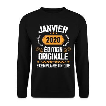 Anniversaire Cadeau Millésime Janvier 2020 - 2020 - Sweat-shirt Unisexe - noir - Devant - Alina (178cm) & Michal (187cm)