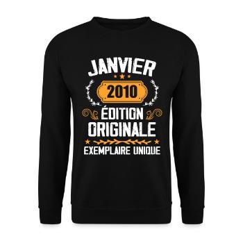 Anniversaire Cadeau Millésime Janvier 2010 - 2010 - Sweat-shirt Unisexe - noir - Devant - Alina (178cm) & Michal (187cm)