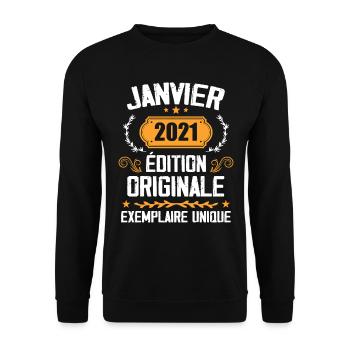 Jubiläums-Vintage-Geschenk Januar 2021 - 2021 - Unisex Pullover - Schwarz - Vorne - Alina (178cm) & Michal (187cm)