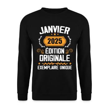 Jubiläums-Vintage-Geschenk Januar 2025 - 2025 - Unisex Pullover - Schwarz - Vorne - Alina (178cm) & Michal (187cm)