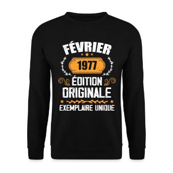 Cadeau 47e Anniversaire Nées En Février 1977 - Sweat-shirt Unisexe - noir - Devant - Alina (178cm) & Michal (187cm)