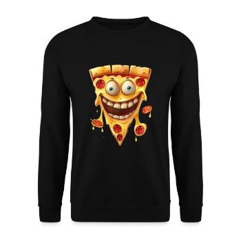 Lustige Pizza Mit Einem Großen Lächeln - Unisex Pullover - Schwarz - Vorne - Alina (178cm) & Michal (187cm)