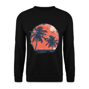 Tropischer Sonnenuntergang mit Palmen - Unisex Pullover - Schwarz - Vorne - Alina (178cm) & Michal (187cm)