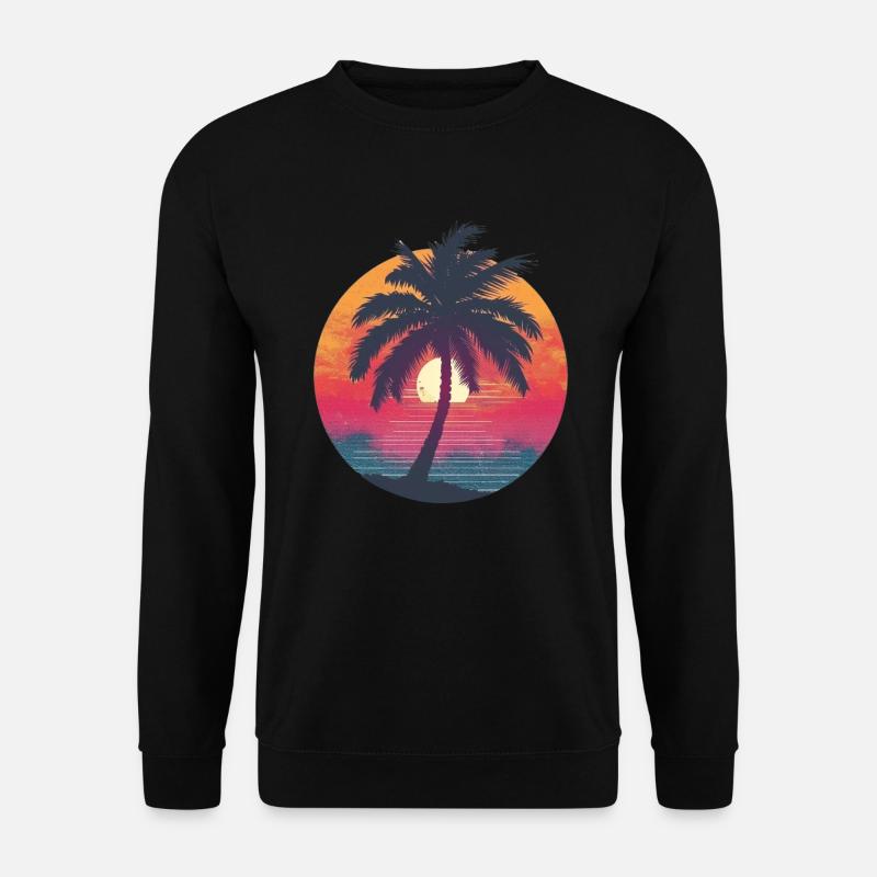 Sunrise Palm Trees Retro Circle - Unisex Sweatshirt - black