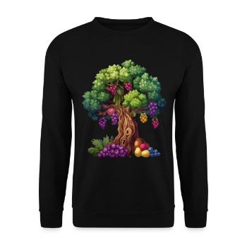Bunter Baum Mit Trauben Und Blättern - Unisex Pullover - Schwarz - Vorne - Alina (178cm) & Michal (187cm)